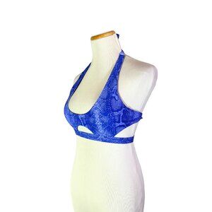 Victoria's Secret Size XS Wireless Bikini Top Halter Tie Blue Snakeskin Cutouts